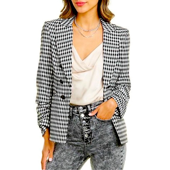 Veronica Beard Caldwell Dickey Blazer Jacket Black White Gingham Size 6 Plaid - Picture 2 of 8